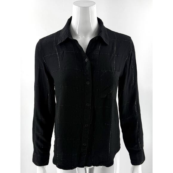 Rails Womens Top Size Small Black Gold Checkered Button Up Collared Shirt - Picture 6 of 6